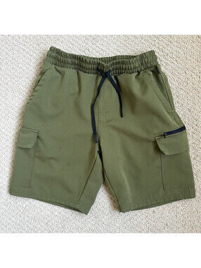 Legend Discovery Mens Small Solid Green Performance Cargo Shorts Elastic Waist